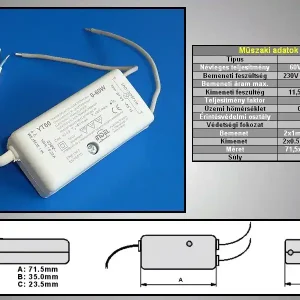 Vedd meg most Tápegység halogén lámpához 230Vac 11.5Vac 5,22A 60W LAMP 02/12/060