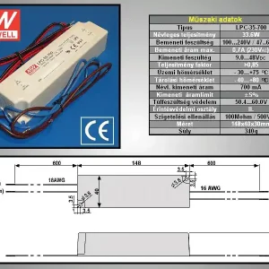 Újdonság LED áramgenerátoros tápegység 35W/700mA P.SUP.LPC35700