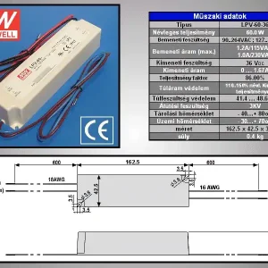 Újdonság LED feszültséggenerátoros tápegység 60W/36VDC, IP67 P.SUP.LPV6036
