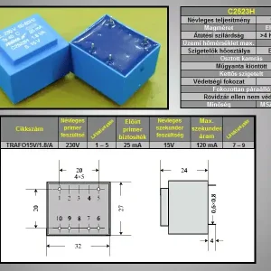 TRAFO 230VAC / 15VAC 0.12A 1.8VA TRAFO15V/1.8/A Kiárusítás