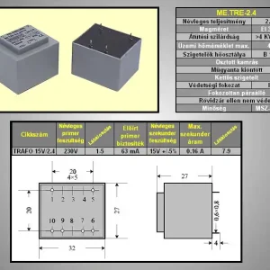 TRAFO 230VAC / 15VAC 160mA 2.4VA TRAFO15V/2.4 Pénzvisszafizetés