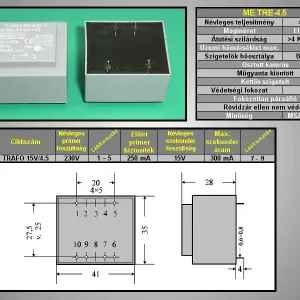 Utolsó esély TRAFO 230VAC / 15VAC 0,3A 4.5VA TRAFO15V/4.5