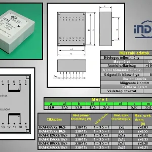 TRAFO 2x115VAC / 2x12VAC 2x0.42A 10VA TRAFO12VX2/10ZF Népszerű