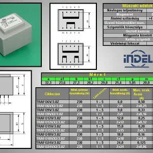 TRAFO 230VAC / 2x12VAC 2x0.12A 3.0VA TRAFO12VX2/3.0Z Gyors szállítás