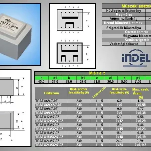 TRAFO 230VAC / 2x15VAC 2x0.23A 7.0VA TRAFO15VX2/7.0Z Expressz szállítás