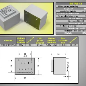 TRAFO 230VAC / 2x18VAC 1.8VA TRAFO18VX2/1.8 Biztonságos fizetés
