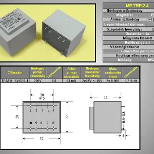 Utolsó esély TRAFO 230VAC / 2x18.0VAC 2.4VA TRAFO18VX2/2.4
