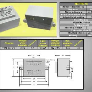 TRAFO 230VAC / 24.0VAC 16VA TRAFO24V/16 Autentikus