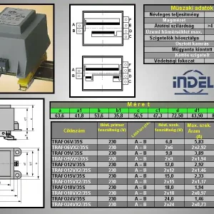TRAFO 230VAC / 24VAC 1.46A 35VA (sínre) TRAFO24V/35S Újdonság
