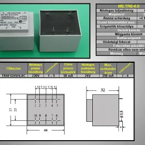 Újdonság TRAFO 230VAC / 24.0VAC 6.0VA 70°C TRAFO24V/6.0C