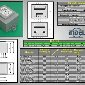 Újdonság TRAFO 230VAC / 2x24VAC 2x0.37A 18VA TRAFO24VX2/18Z