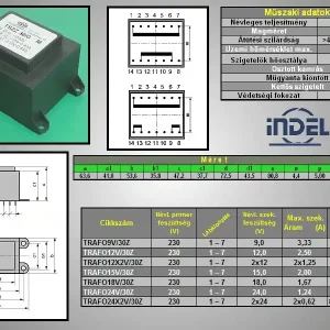 TRAFO 230VAC / 2x24VAC 2x0.62A 30VA TRAFO24VX2/30Z Népszerű