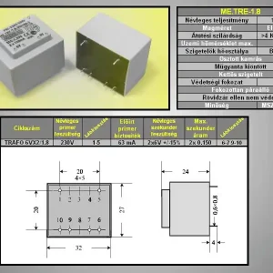 TRAFO 230VAC / 2x6VAC 1.8VA TRAFO6VX2/1.8 Kedvezmény