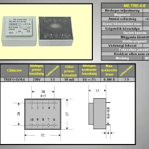 Utolsó esély TRAFO 230VAC / 6.0VAC 100mA 0.6VA TRAFO6V/0.6Z/M