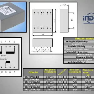 TRAFO 2x115VAC / 2x9VAC 2x0.05A 1.0VA TRAFO9VX2/1ZF Kiárusítás