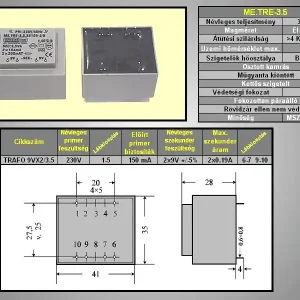 TRAFO 230V / AC 4.5VA 2x 9V TRAFO9VX2/4.5 Akció