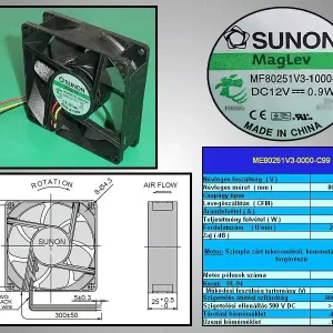 Vedd meg most 12V ventilátor 80x80x25 MF80251V3-G99, 3 vezetékes CY 8025/12V3-G99