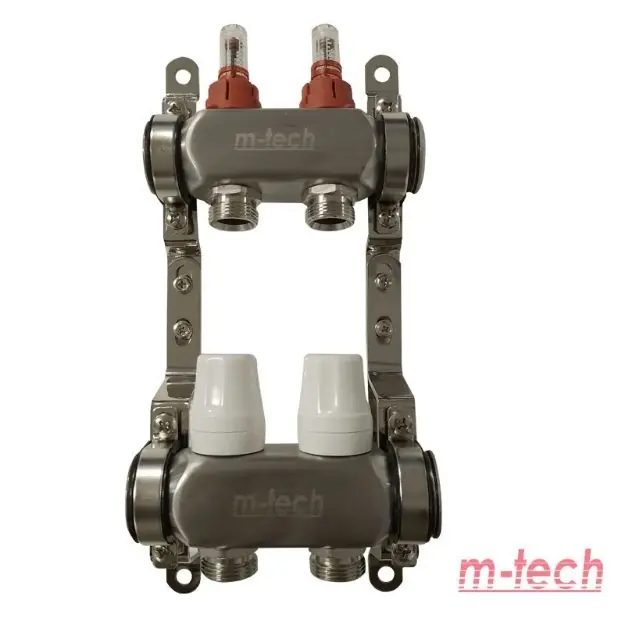 m-tech UniTherm áramlásmérős INOX osztó-gyűjtő, 1"x3/4" eurokónuszos csatlakozással, 2 körös Újdonság