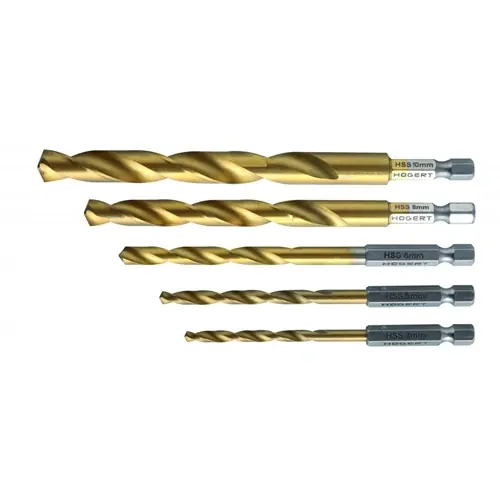 Fúrószár készlet fémhez, titán bevonat, (4/5/6/8/10mm) csavarbehajtóhoz, 5 részes , HÖGERT HT6D180 Prémium