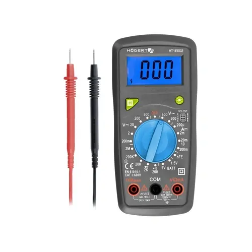 Digitális multiméter, LED dióda, AC-DC 600V, 10A, 2 MΩ , HÖGERT HT1E602 Biztonságos fizetés