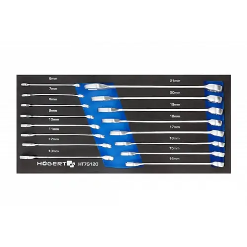 Csillag-villáskulcs készlet 16 részes, 6-21 mm, 395 x 180mm habszivacsban, HÖGERT HT7G120 / RENDELÉSRE Autentikus