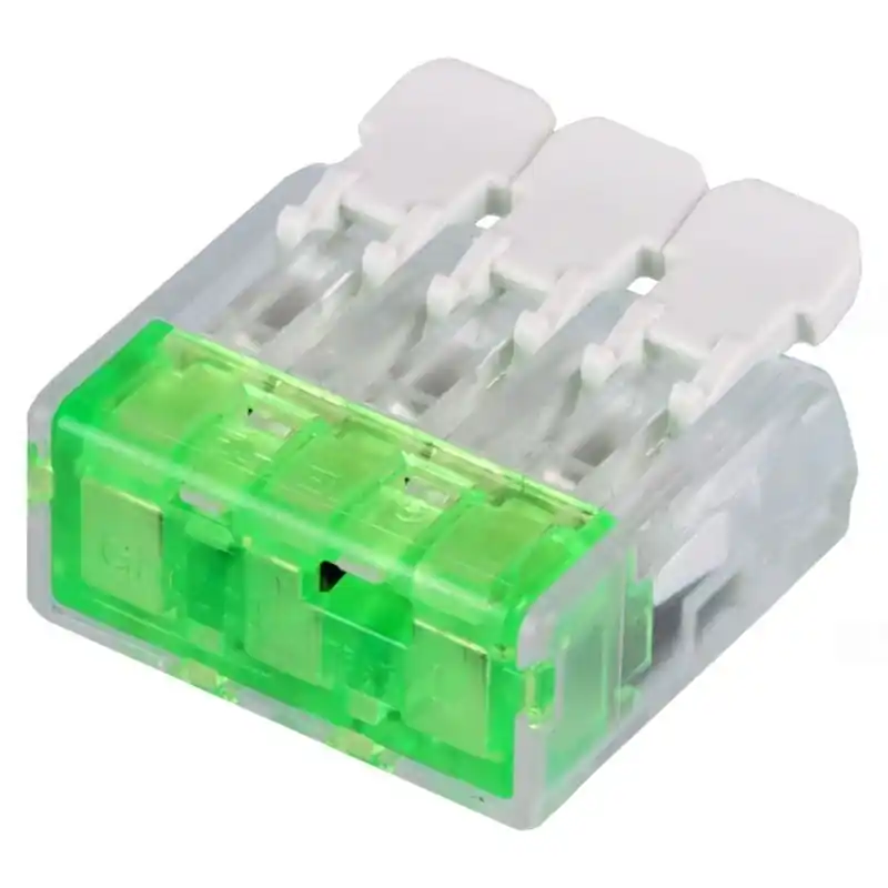 Kiváló minőség Csavar nélküli vezetékösszekötő, nyitható átlátszó 0,2-4mm2, 32A, 3P, RVOG3 Tracon