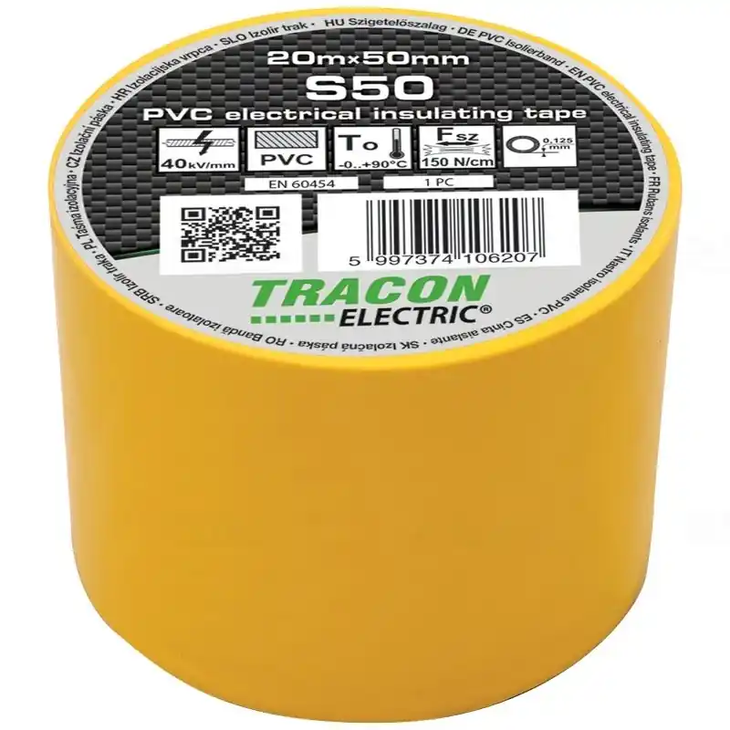 Akció Szigetelő szalag 20x50 sárga Tracon S50