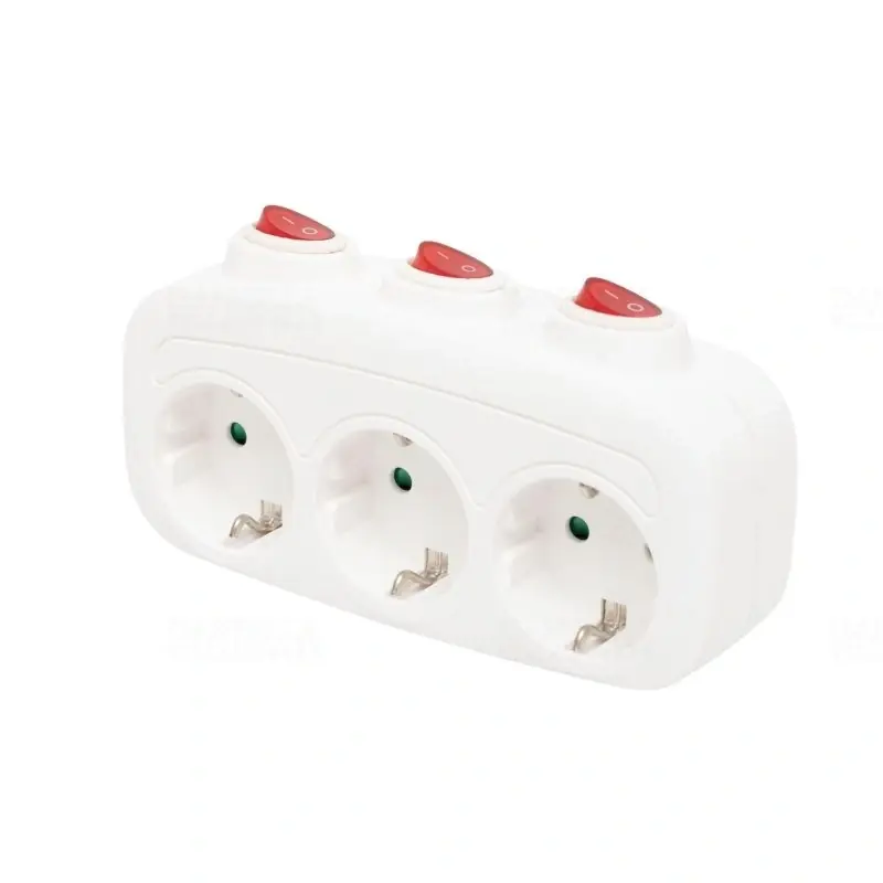 Ingyenes szállítás Hálózati T elosztó, 3 földelt aljzat, 3 kapcsoló, fehér TPF 3K