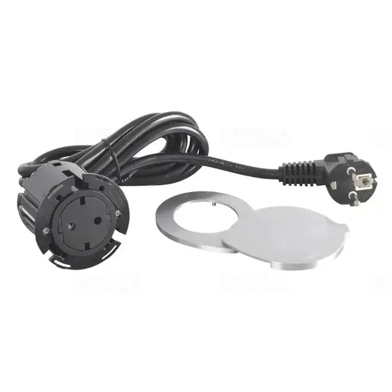 Gyors szállítás Leg. 654728 Incara Disq 60 - bútorba süllyeszthető 2P+F csatlakozóaljzat, 2m kábellel és fedéllel