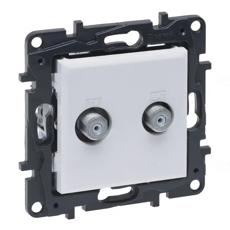 Gyors szállítás Niloé Step fehér kettős TV aljzat, F típus, végzáró (1,5 dB) 863176 Legrand