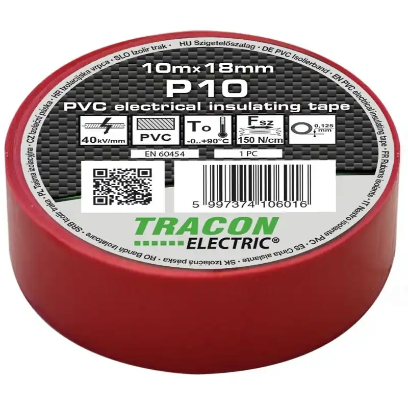 Eredeti Szigetelő szalag 10x19 piros Tracon P10