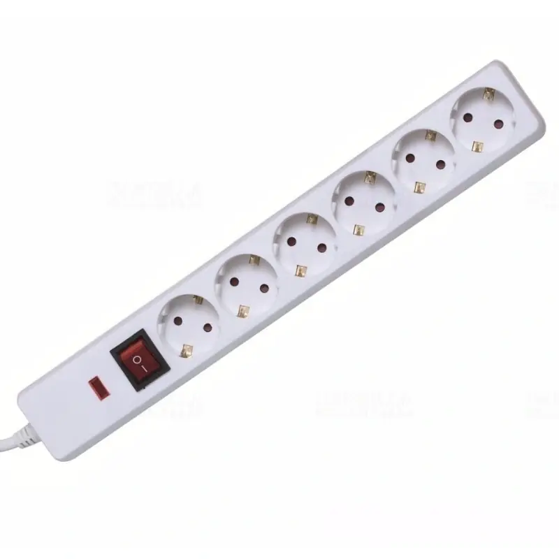 Eredeti Hálózati elosztó 6db aljzat 1,5fm vezetékkel, kapcsolóval, túlfeszültség levezetővel,fehér, NVT 06K/WH Somogyi