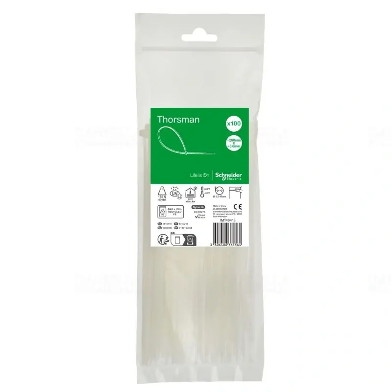 Pénzvisszafizetés Kábelkötegelő 200x3.6mm, színtelen (100db) THORSMAN IMT46413 Schneider