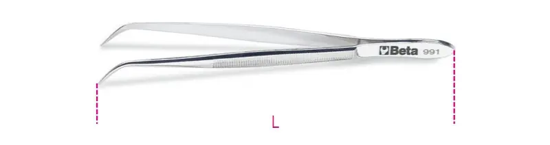 991 130 Hajlított végű csipesz lekerekített fogazott heggyel, rozsdamentes acélból, polírozott - Beta - 009910001 Prémium