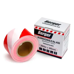 Újdonság BERGER kordonszalag PE 250mx80mm/0,04mm piros/fehér